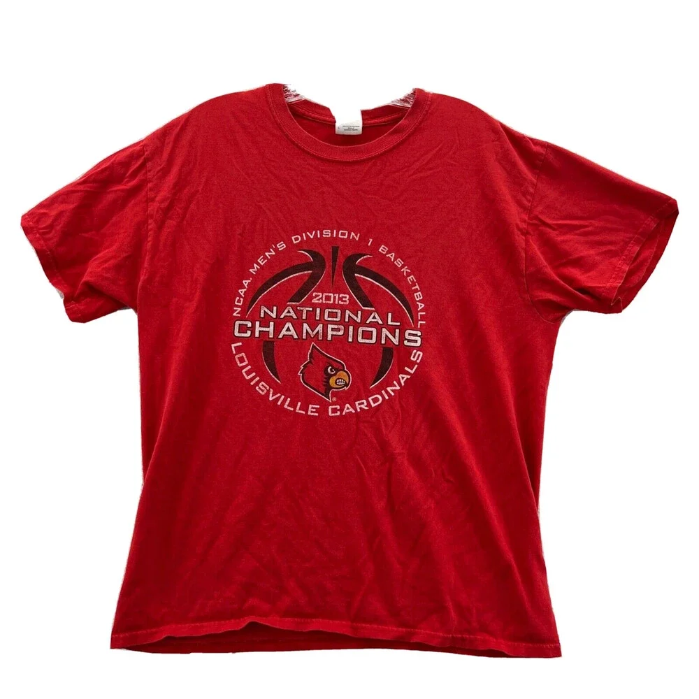 Gildan Louisville Cardinals Shirt Men Large Red Short Sleeve Cotton‎ Basketball